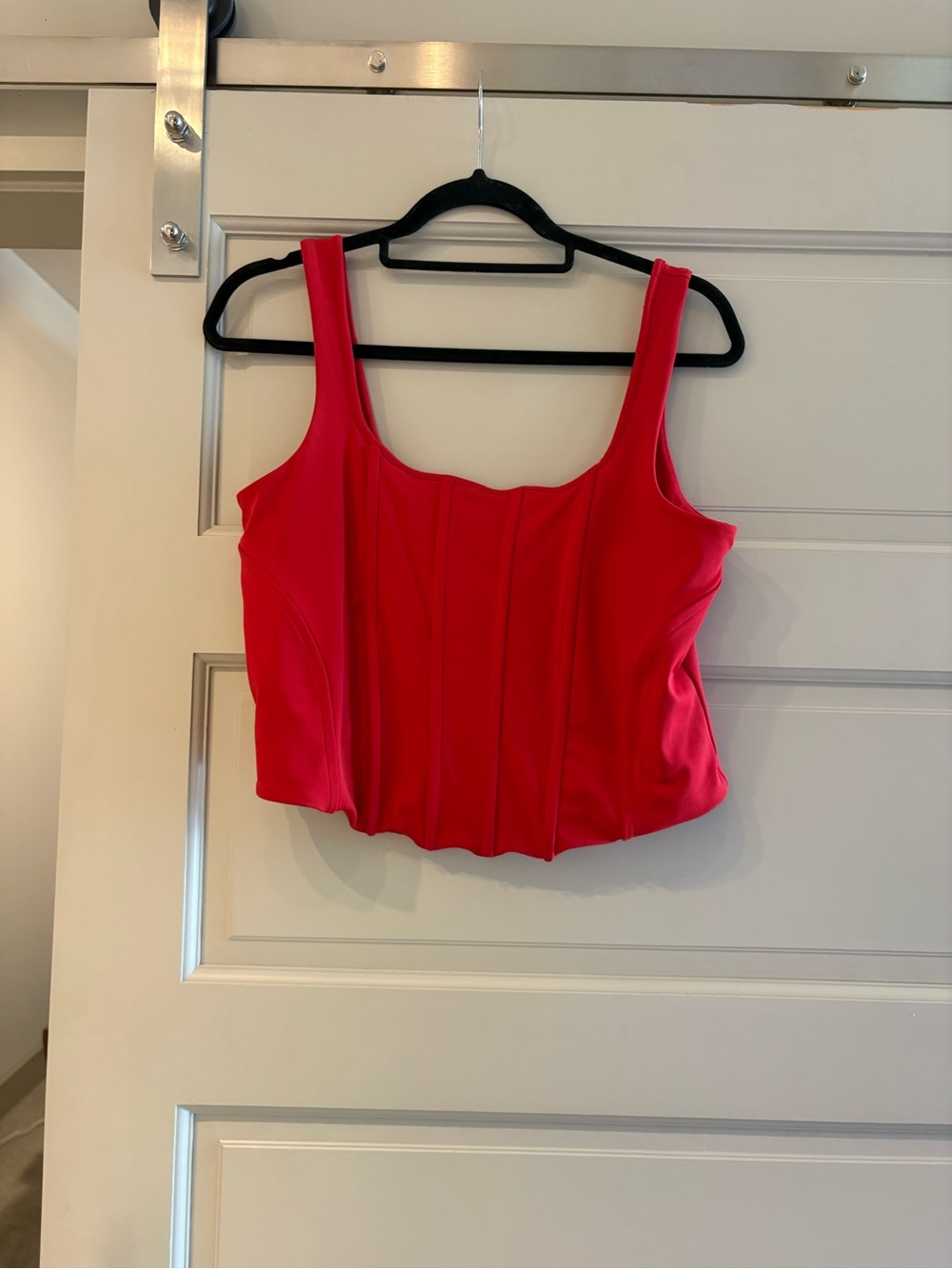Red Structured Corset Square-Neck Crop Tank Top